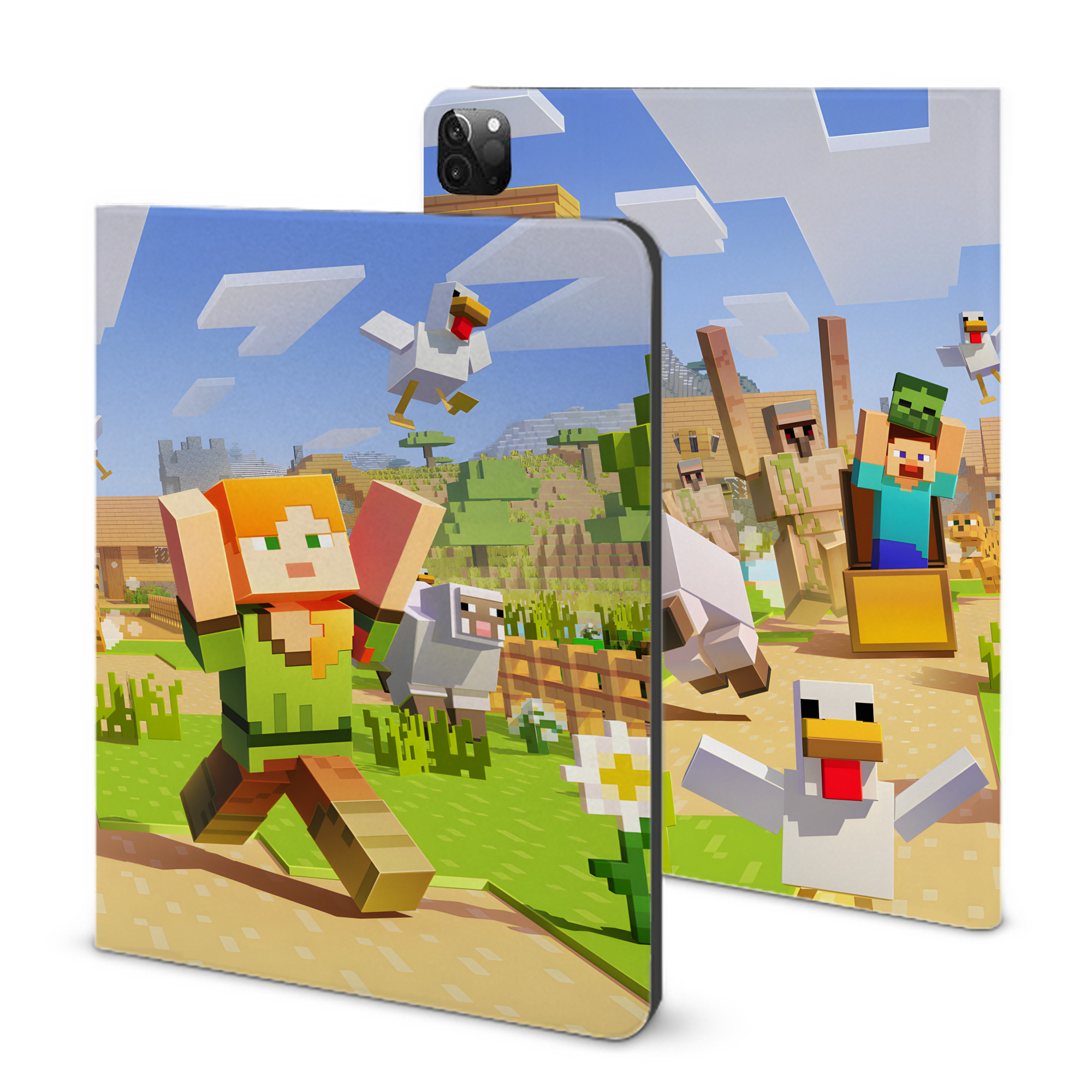 （画像用） マインクラフト ブロックの世界 Minecraft MC Block world IPadケース ペンホルダー付き ブックスタイルデザイン